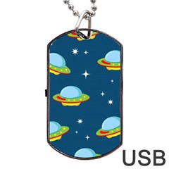 Seamless Pattern Ufo With Star Space Galaxy Background Dog Tag Usb Flash (one Side) by Vaneshart