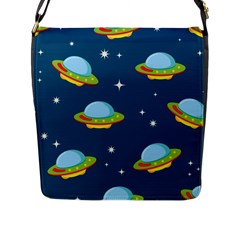 Seamless Pattern Ufo With Star Space Galaxy Background Flap Closure Messenger Bag (l)