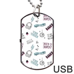 Music Themed Doodle Seamless Background Dog Tag Usb Flash (one Side)