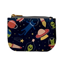 Seamless Pattern With Funny Aliens Cat Galaxy Mini Coin Purse by Vaneshart