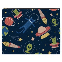 Seamless Pattern With Funny Aliens Cat Galaxy Cosmetic Bag (xxxl)