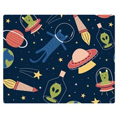 Seamless Pattern With Funny Aliens Cat Galaxy Double Sided Flano Blanket (medium)  by Vaneshart