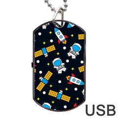 Seamless Adventure Space Vector Pattern Background Dog Tag Usb Flash (one Side)