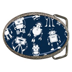 White Robot Blue Seamless Pattern Belt Buckles by Vaneshart