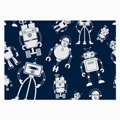 White Robot Blue Seamless Pattern Large Glasses Cloth by Vaneshart