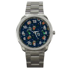 Monster Alien Pattern Seamless Background Sport Metal Watch by Vaneshart