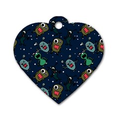 Monster Alien Pattern Seamless Background Dog Tag Heart (two Sides)