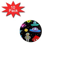 Seamless Pattern With Space Objects Ufo Rockets Aliens Hand Drawn Elements Space 1  Mini Magnet (10 Pack) 