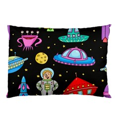 Seamless Pattern With Space Objects Ufo Rockets Aliens Hand Drawn Elements Space Pillow Case by Vaneshart