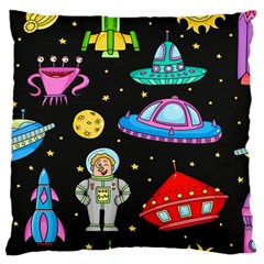 Seamless Pattern With Space Objects Ufo Rockets Aliens Hand Drawn Elements Space Large Cushion Case (one Side) by Vaneshart
