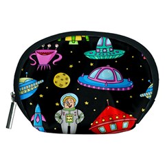 Seamless Pattern With Space Objects Ufo Rockets Aliens Hand Drawn Elements Space Accessory Pouch (medium) by Vaneshart