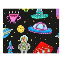 Seamless Pattern With Space Objects Ufo Rockets Aliens Hand Drawn Elements Space Double Sided Flano Blanket (large) 