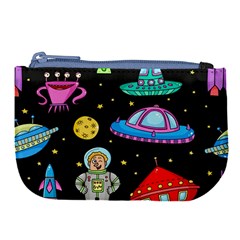 Seamless Pattern With Space Objects Ufo Rockets Aliens Hand Drawn Elements Space Large Coin Purse