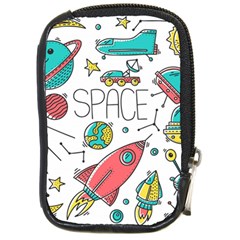 Space Cosmos Seamless Pattern Seamless Pattern Doodle Style Compact Camera Leather Case by Vaneshart