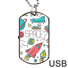 Space Cosmos Seamless Pattern Seamless Pattern Doodle Style Dog Tag Usb Flash (two Sides) by Vaneshart