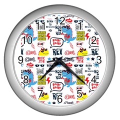 Monster Cool Seamless Pattern Wall Clock (silver) by Vaneshart