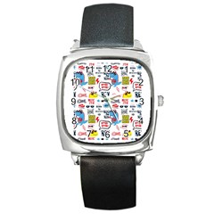 Monster Cool Seamless Pattern Square Metal Watch by Vaneshart