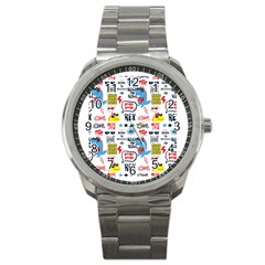 Monster Cool Seamless Pattern Sport Metal Watch by Vaneshart