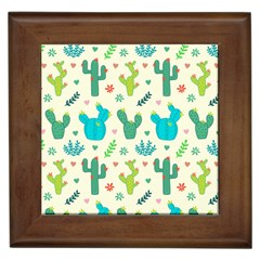 Cactus Succulents Floral Seamless Pattern Framed Tile