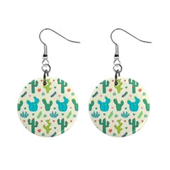 Cactus Succulents Floral Seamless Pattern Mini Button Earrings