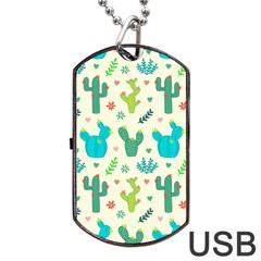 Cactus Succulents Floral Seamless Pattern Dog Tag Usb Flash (two Sides)