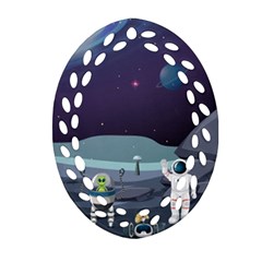 Alien Astronaut Scene Oval Filigree Ornament (two Sides)