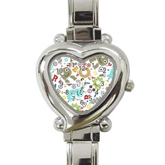 Seamless Pattern Vector With Funny Robots Cartoon Heart Italian Charm Watch by Vaneshart