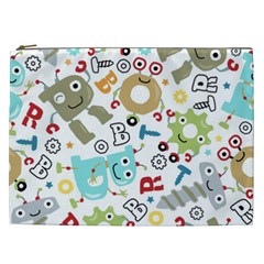 Seamless Pattern Vector With Funny Robots Cartoon Cosmetic Bag (xxl)