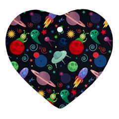 Cosmos Ufo Concept Seamless Pattern Heart Ornament (two Sides) by Vaneshart