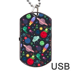 Cosmos Ufo Concept Seamless Pattern Dog Tag Usb Flash (one Side)