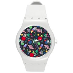 Cosmos Ufo Concept Seamless Pattern Round Plastic Sport Watch (m) by Vaneshart
