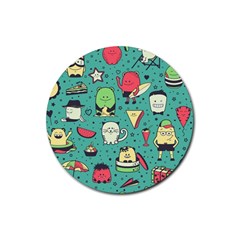 Seamless Pattern With Funny Monsters Cartoon Hand Drawn Characters Unusual Creatures Rubber Round Coaster (4 Pack)  by Vaneshart