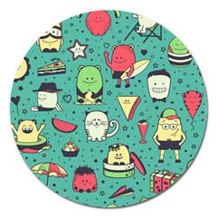 Seamless Pattern With Funny Monsters Cartoon Hand Drawn Characters Unusual Creatures Magnet 5  (round) by Vaneshart