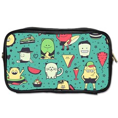 Seamless Pattern With Funny Monsters Cartoon Hand Drawn Characters Unusual Creatures Toiletries Bag (two Sides)