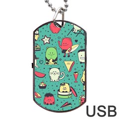 Seamless Pattern With Funny Monsters Cartoon Hand Drawn Characters Unusual Creatures Dog Tag Usb Flash (two Sides)