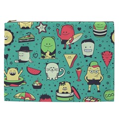 Seamless Pattern With Funny Monsters Cartoon Hand Drawn Characters Unusual Creatures Cosmetic Bag (xxl) by Vaneshart