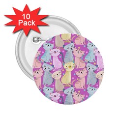 Colorful Cute Cat Seamless Pattern Purple Background 2 25  Buttons (10 Pack)  by Vaneshart