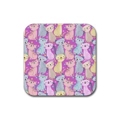 Colorful Cute Cat Seamless Pattern Purple Background Rubber Coaster (square) 