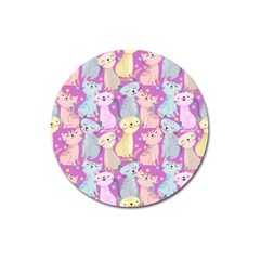 Colorful Cute Cat Seamless Pattern Purple Background Magnet 3  (round) by Vaneshart