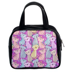 Colorful Cute Cat Seamless Pattern Purple Background Classic Handbag (two Sides)