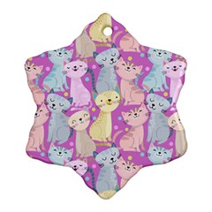 Colorful Cute Cat Seamless Pattern Purple Background Ornament (snowflake)