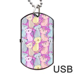 Colorful Cute Cat Seamless Pattern Purple Background Dog Tag Usb Flash (one Side)