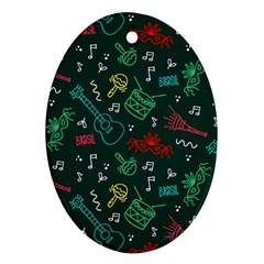 Guitars Musical Notes Seamless Carnival Pattern Ornament (oval)