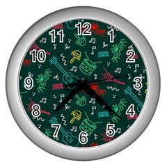 Guitars Musical Notes Seamless Carnival Pattern Wall Clock (silver) by Vaneshart