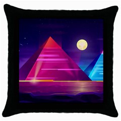 Egyptian Pyramids Night Landscape Cartoon Throw Pillow Case (black) by Vaneshart