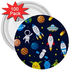 Big Set Cute Astronauts Space Planets Stars Aliens Rockets Ufo Constellations Satellite Moon Rover V 3  Buttons (100 Pack)  by Vaneshart