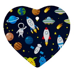 Big Set Cute Astronauts Space Planets Stars Aliens Rockets Ufo Constellations Satellite Moon Rover V Heart Ornament (two Sides)