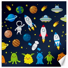 Big Set Cute Astronauts Space Planets Stars Aliens Rockets Ufo Constellations Satellite Moon Rover V Canvas 20  X 20  by Vaneshart