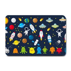 Big Set Cute Astronauts Space Planets Stars Aliens Rockets Ufo Constellations Satellite Moon Rover V Small Doormat  by Vaneshart