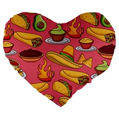 Seamless Pattern Mexican Food Hat Traditional Large 19  Premium Heart Shape Cushions by Vaneshart